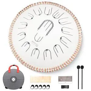 15 Inch Steel Handpan Tongue Drum - 15 Notes in C Major 440hz Tongue Drum with Octave Overtone Design - Professional Percussion Instrument with Carrying Bag,White 15 Inch Steel Handpan Tongue Drum - 15 Notes in C Major 440hz Tongue Drum with Octave Overtone Design - Professional Percussion Instrument with Carrying Bag,White