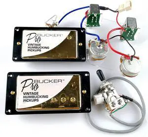 1 Set ProBucker Alnico Bridge&Neck Pickups with Pro Wiring Harness Pots&3 Way Switches for electric guitar (Gold Black Ring) 1 Set ProBucker Alnico Bridge&Neck Pickups with Pro Wiring Harness Pots&3 Way Switches for electric guitar (Gold Black Ring)