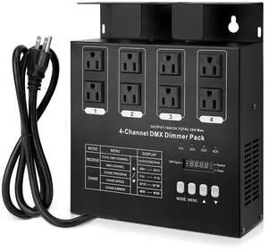DMX 4-Channel Dimmer Pack with DMX512 Protocol Compatible with High-Voltage Halogen and LED Bulbs, 20A Max, Silicon Box for Stage Lighting Control DMX 4-Channel Dimmer Pack with DMX512 Protocol Compatible with High-Voltage Halogen and LED Bulbs, 20A Max, Silicon Box for Stage Lighting Control