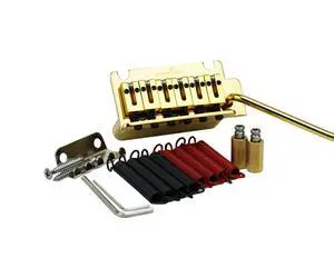 Guitar Tremolo Bridge with Brass Roller Saddle String Space 10.5mm & Brass Block & Spring and Claw, Pop-In Vibrato Bar, Complete Install Kit for Start ST Electric Guitar(GG-2001, Gold) Guitar Tremolo Bridge with Brass Roller Saddle String Space 10.5mm & Brass Block & Spring and Claw, Pop-In Vibrato Bar, Complete Install Kit for Start ST Electric Guitar(GG-2001, Gold)