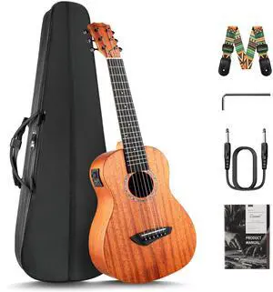 30 inch All Solid Mahogany 6 String Electric Guitalele | Wooden LCD color display Small Hawaiian Beginner Guitar Starter Pack Bundle Gig bag, Strap,Strings Set 30 inch All Solid Mahogany 6 String Electric Guitalele | Wooden LCD color display Small Hawaiian Beginner Guitar Starter Pack Bundle Gig bag, Strap,Strings Set