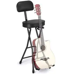 Guitar Stool with Thick Padded Cushion, Guitar Chair, Ergonomic Backrest Heavy Duty 300 Pound Capacity Portable Seat with Foot Rest, Folding Stand, Accommodates Acoustic Bass, Fretboard Guitar Stool with Thick Padded Cushion, Guitar Chair, Ergonomic Backrest Heavy Duty 300 Pound Capacity Portable Seat with Foot Rest, Folding Stand, Accommodates Acoustic Bass, Fretboard
