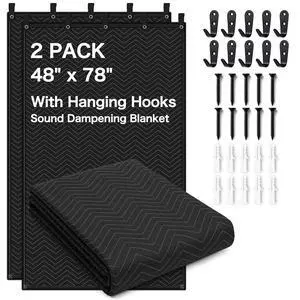 2-Pack Sound Dampening Moving Blankets, 48 x 78 in, 5 Hooks Included | Sound Absorption,Easy Installation,Durable Design,Large Coverage,Multi-Purpose Use 2-Pack Sound Dampening Moving Blankets, 48 x 78 in, 5 Hooks Included | Sound Absorption,Easy Installation,Durable Design,Large Coverage,Multi-Purpose Use