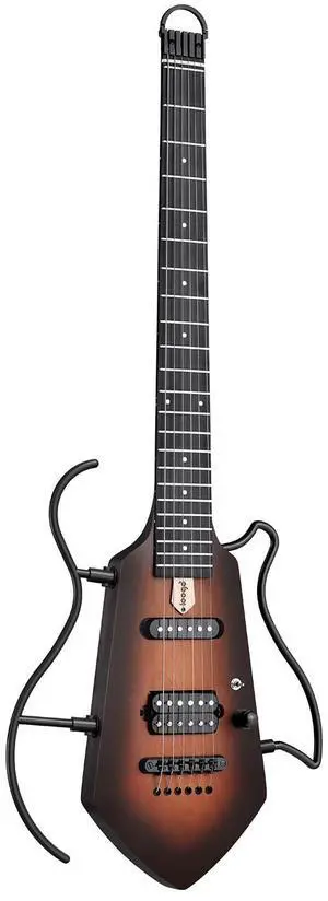 Mini Travel Electric Guitar, Small Lightweight Headless Guitar for Practice, Portable Compact Solid Body Easy Assemble Stands with Gig Bag, Sunburst Mini Travel Electric Guitar, Small Lightweight Headless Guitar for Practice, Portable Compact Solid Body Easy Assemble Stands with Gig Bag, Sunburst