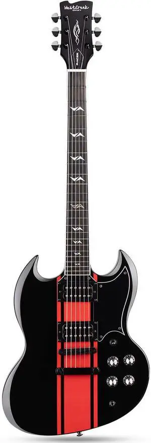 WestCreek RACER Solid Body Electric Guitar | Rounded End Frets, Bone nut, Rosewood Fingerboard, Mahogany Body (Black-Red Stripe) WestCreek RACER Solid Body Electric Guitar | Rounded End Frets, Bone nut, Rosewood Fingerboard, Mahogany Body (Black-Red Stripe)