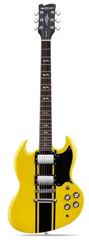 WestCreek RACER Solid Body Electric Guitar | Double Cut guitar, Rounded End Frets, Bone nut, Rosewood Fingerboard, Mahogany Body (Bumble-B) WestCreek RACER Solid Body Electric Guitar | Double Cut guitar, Rounded End Frets, Bone nut, Rosewood Fingerboard, Mahogany Body (Bumble-B)