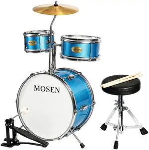 MOSEN 3-Piece 14" Beginner Drum Set, with Throne, Cymbal, pedal & Sticks | Bass & Tom & Snare, Adjustable Stool, Sturdy, for Young Learners, Home Practice, Gift, Easy Assembly, Sky Blue MOSEN 3-Piece 14" Beginner Drum Set, with Throne, Cymbal, pedal & Sticks | Bass & Tom & Snare, Adjustable Stool, Sturdy, for Young Learners, Home Practice, Gift, Easy Assembly, Sky Blue