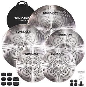 Low Volume Cymbal Pack Quiet Cymbal Set 14"Hi-hats+16"Crash+18"Crash+20"Ride 5 Pcs Mute Drum Cymbal Set with Bag and Felts for Practice, Sliver Low Volume Cymbal Pack Quiet Cymbal Set 14"Hi-hats+16"Crash+18"Crash+20"Ride 5 Pcs Mute Drum Cymbal Set with Bag and Felts for Practice, Sliver
