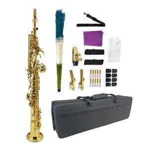 Bb Straight Soprano SaxophoneGold Lacquer Finish, Ergonomic Design with Case, Mouthpiece, Neck Strap & Accessories, Ideal for Beginners & Advanced PlayersGolden Bb Straight Soprano SaxophoneGold Lacquer Finish, Ergonomic Design with Case, Mouthpiece, Neck Strap & Accessories, Ideal for Beginners & Advanced PlayersGolden