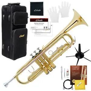 Gold Lacquer Bb Trumpet Set, Rose Brass Leadpipe | Standard for Beginner & Intermediate Students, Stainless Valve, 7C Mouthpiece, Durable Case, Portable Stand, Maintenance Kit Gold Lacquer Bb Trumpet Set, Rose Brass Leadpipe | Standard for Beginner & Intermediate Students, Stainless Valve, 7C Mouthpiece, Durable Case, Portable Stand, Maintenance Kit