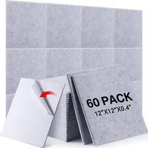 60 PCS Acoustic Panels 12 x 12 x 0.4 Inch Square Sound Absorbing Board Self Adhesive Soundproof Wall Panels Sound Proof Polyester Tiles for Home Studio Rooms Noise Canceling Reduction (Gray) 60 PCS Acoustic Panels 12 x 12 x 0.4 Inch Square Sound Absorbing Board Self Adhesive Soundproof Wall Panels Sound Proof Polyester Tiles for Home Studio Rooms Noise Canceling Reduction (Gray)