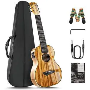6 String CB103G 30 In Glossy Zebra Wood Acoustic Electric Ukulele | Guitalele with Truss Rod with Padded Gig Bag, Strap 6 String CB103G 30 In Glossy Zebra Wood Acoustic Electric Ukulele | Guitalele with Truss Rod with Padded Gig Bag, Strap