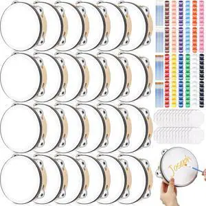 24 Set 6 Inch Tambourine Drum Bulk DIY Tambourine Drum with Acrylic Paints, Paint Brush and Palette, Wood Metal Jingles Instrument Percussion Gift for Church Wedding Party Games 24 Set 6 Inch Tambourine Drum Bulk DIY Tambourine Drum with Acrylic Paints, Paint Brush and Palette, Wood Metal Jingles Instrument Percussion Gift for Church Wedding Party Games