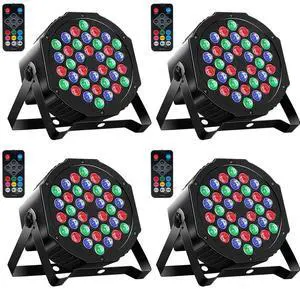 Par Lights 4 Pack, RGB 36 LED Stage Light Sound Activated DMX Control, 7 Modes Uplighting with Remote Control Stage Lighting, DJ Party Light for Club KTV Disco Party4 Pack Par Lights 4 Pack, RGB 36 LED Stage Light Sound Activated DMX Control, 7 Modes Uplighting with Remote Control Stage Lighting, DJ Party Light for Club KTV Disco Party4 Pack