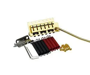 Guitar Tremolo Bridge with Brass Roller Saddle String Space 10.5mm & Brass Block & Spring and Claw, Pop-In Vibrato Bar, Complete Install Kit for Start ST Electric Guitar(GG-1001, Gold) Guitar Tremolo Bridge with Brass Roller Saddle String Space 10.5mm & Brass Block & Spring and Claw, Pop-In Vibrato Bar, Complete Install Kit for Start ST Electric Guitar(GG-1001, Gold)