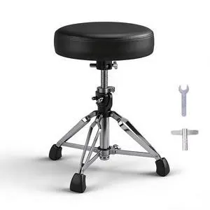 Heavy Duty Drum Throne, Height Adjustable with Memory Foam Padded Seat, Black Round Stool for Drummers and Guitarists Heavy Duty Drum Throne, Height Adjustable with Memory Foam Padded Seat, Black Round Stool for Drummers and Guitarists