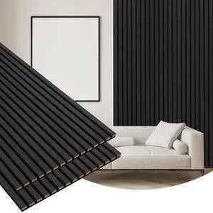 2 Pack Wood Finish Accent Wall Panels, 3D Slat Acoustic Paneling for Recording Studio, Office, Living Room Interior Decoration (Matte Black, 48"L x 24"W) 2 Pack Wood Finish Accent Wall Panels, 3D Slat Acoustic Paneling for Recording Studio, Office, Living Room Interior Decoration (Matte Black, 48"L x 24"W)