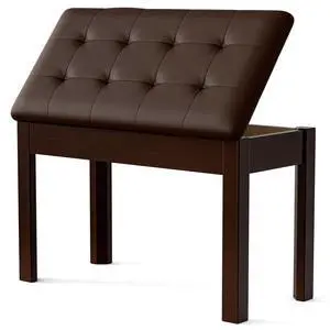 Duet Piano Bench with Storage, Leather Tufted Padded Seat, Solid Wood Legs, Heavy Duty Music Sheet Storage Bench for Keyboard, Studio, or Living Room Brown Duet Piano Bench with Storage, Leather Tufted Padded Seat, Solid Wood Legs, Heavy Duty Music Sheet Storage Bench for Keyboard, Studio, or Living Room Brown