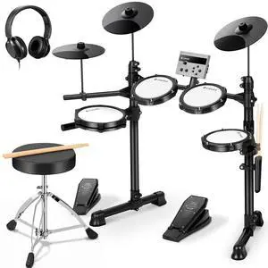 Electric Drum Set with Quiet Mesh Pads Portable for Adults Beginners | Electronic Drum Kit with 150 Sounds 15 Kits 2 Pedals Throne Headphones USB-MIDI for Home Studio Practice Learning Ideal Gift Electric Drum Set with Quiet Mesh Pads Portable for Adults Beginners | Electronic Drum Kit with 150 Sounds 15 Kits 2 Pedals Throne Headphones USB-MIDI for Home Studio Practice Learning Ideal Gift