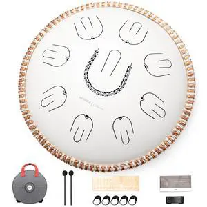 Steel Tongue Drum, 14" Portable Amara Scale Handpan With Octave Overtone Design, For Beginner and Professional (Amara, White) Steel Tongue Drum, 14" Portable Amara Scale Handpan With Octave Overtone Design, For Beginner and Professional (Amara, White)
