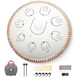 Steel Handpan Tongue Drum, 14 Inches 17 Notes in C Minor with Octave Overtone Design, Handpan Drum Percussion Instrument With Carry Bag (Amara, White) Steel Handpan Tongue Drum, 14 Inches 17 Notes in C Minor with Octave Overtone Design, Handpan Drum Percussion Instrument With Carry Bag (Amara, White)