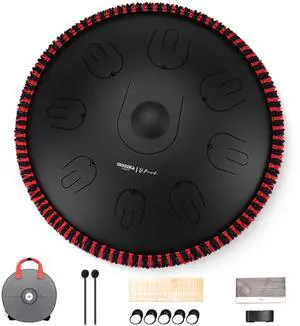 Steel Handpan Tongue Drum, 14 Inches 17 Notes in D Minor with Octave Overtone Design, Handpan Drum Percussion Instrument With Carry Bag (D-Kurd, Black) Steel Handpan Tongue Drum, 14 Inches 17 Notes in D Minor with Octave Overtone Design, Handpan Drum Percussion Instrument With Carry Bag (D-Kurd, Black)