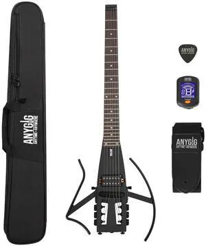 Anygig Travel Electric Guitar Headless Portable Ultra-Light and Quiet, Full-Scale 25.5 Rosewood Fingerboard, glow humbucker, Gig Bag, Removable Stands include all Accessories Left Handed Black Anygig Travel Electric Guitar Headless Portable Ultra-Light and Quiet, Full-Scale 25.5 Rosewood Fingerboard, glow humbucker, Gig Bag, Removable Stands include all Accessories Left Handed Black