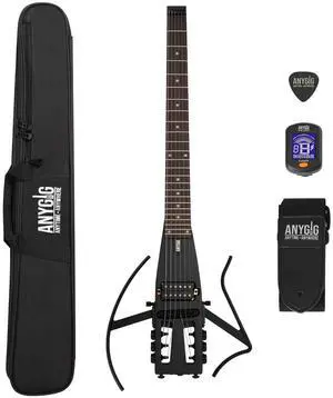 Anygig Travel Electric Guitar Headless Portable Ultra-Light and Quiet, Full-Scale 25.5 Rosewood Fingerboard, Glow Humbucker, Gig Bag, Removable Stands for Left and Right Black Anygig Travel Electric Guitar Headless Portable Ultra-Light and Quiet, Full-Scale 25.5 Rosewood Fingerboard, Glow Humbucker, Gig Bag, Removable Stands for Left and Right Black
