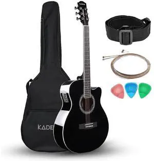FNTR-BLKEQ Frontier 40" Electro Acoustic Guitar | Grand Auditorium Cutaway | Built-in Pickup + 3 Band EQ | Comes with Bag, Strap, Strings & Picks | Includes Learning Course | Black FNTR-BLKEQ Frontier 40" Electro Acoustic Guitar | Grand Auditorium Cutaway | Built-in Pickup + 3 Band EQ | Comes with Bag, Strap, Strings & Picks | Includes Learning Course | Black