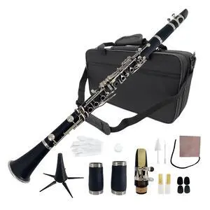 Bb Clarinet for Beginners, Student B Flat Clarinet with Ebonite Body & Nickel-Plated 17 Keys, Woodwind Instrument with 2 Barrels, Reeds, Pads, Case & Cleaning Kit Bb Clarinet for Beginners, Student B Flat Clarinet with Ebonite Body & Nickel-Plated 17 Keys, Woodwind Instrument with 2 Barrels, Reeds, Pads, Case & Cleaning Kit