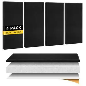 4 PCS 2" Thick Acoustic Panels, 23.6" x 11.8", Fiberglass Sound Absorbing Panels, Fabric Wrapped Soundproof Wall Panels, Noise Dampening for Studio, Home Office, Home Theater (Black) 4 PCS 2" Thick Acoustic Panels, 23.6" x 11.8", Fiberglass Sound Absorbing Panels, Fabric Wrapped Soundproof Wall Panels, Noise Dampening for Studio, Home Office, Home Theater (Black)
