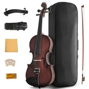 Acoustic Violin 4/4 Full Size, Solid Wood Fiddle for Beginners Adults, Ebony Fitted Satin Antique Finish Violin Starter Kit with Hard Case Acoustic Violin 4/4 Full Size, Solid Wood Fiddle for Beginners Adults, Ebony Fitted Satin Antique Finish Violin Starter Kit with Hard Case
