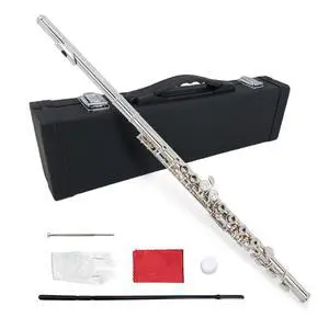16 Key Closed Hole C Flute for Beginner Adults Silver Plated Nickel Flute with Carrying Case, Cleaning Kit, Tuning Rod, Gloves Lightweight, Durable & Easy to Play (Sliver) 16 Key Closed Hole C Flute for Beginner Adults Silver Plated Nickel Flute with Carrying Case, Cleaning Kit, Tuning Rod, Gloves Lightweight, Durable & Easy to Play (Sliver)
