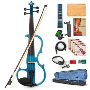 Cobalt Blue Silent Electric Violin 4/4 Full Size, Acoustic-Electric Violin for Beginners & Students, Quiet Practice with Headphones, High-Fidelity Pickup, Complete Starter Kit Cobalt Blue Silent Electric Violin 4/4 Full Size, Acoustic-Electric Violin for Beginners & Students, Quiet Practice with Headphones, High-Fidelity Pickup, Complete Starter Kit