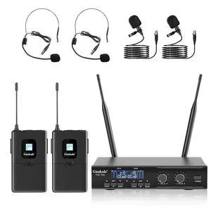 Dual-Channel UHF Wireless Lavalier Microphone System for Church | Complete 4-in-1 Kit: 2 Bodypacks, 2 Headset Mics, 2 Lapel Mics, 200 Frequencies, XLR/6.35 mm for Teaching and Presentations Dual-Channel UHF Wireless Lavalier Microphone System for Church | Complete 4-in-1 Kit: 2 Bodypacks, 2 Headset Mics, 2 Lapel Mics, 200 Frequencies, XLR/6.35 mm for Teaching and Presentations