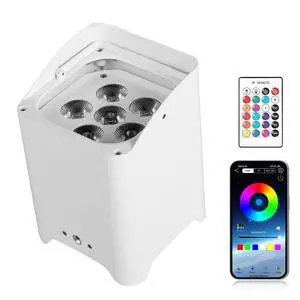Battery Powered Uplights Rechargeable Stage Lights 9600mAh Par Can Light 6x18W RGBWA+UV Wireless with APP Remote Control DMX 512 Sound Activated, Uplighting for Events DJ Party Wedding (White) Battery Powered Uplights Rechargeable Stage Lights 9600mAh Par Can Light 6x18W RGBWA+UV Wireless with APP Remote Control DMX 512 Sound Activated, Uplighting for Events DJ Party Wedding (White)