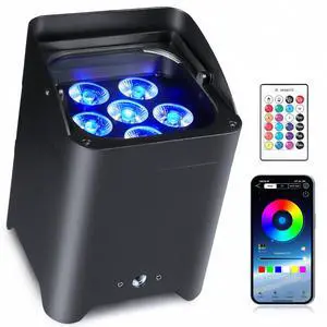 Battery Powered Uplights Rechargeable Stage Lights 9600mAh Par Can Light 6x18W RGBWA+UV Wireless with APP Remote Control DMX 512 Sound Activated, Uplighting for Events DJ Party Wedding (Black) Battery Powered Uplights Rechargeable Stage Lights 9600mAh Par Can Light 6x18W RGBWA+UV Wireless with APP Remote Control DMX 512 Sound Activated, Uplighting for Events DJ Party Wedding (Black)
