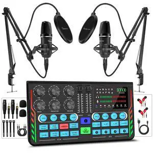 Podcast Equipment Bundle for 2, DJ Mixer with 3.5mm Diaphragm Condenser Microphone for Live Streaming, Podcast Recording,Gaming, Youtube, TikTok, PC, Smartphone Podcast Equipment Bundle for 2, DJ Mixer with 3.5mm Diaphragm Condenser Microphone for Live Streaming, Podcast Recording,Gaming, Youtube, TikTok, PC, Smartphone