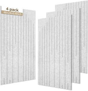 Acoustic Wall Panels Sound Absorbing Panels Noise Reducing for Walls | 4 Pack 47*24 Inch High Density Self-Adhesive Sound Proof Panels Intermittent Vertical Fluted Large Acoustic Panel, Gray Acoustic Wall Panels Sound Absorbing Panels Noise Reducing for Walls | 4 Pack 47*24 Inch High Density Self-Adhesive Sound Proof Panels Intermittent Vertical Fluted Large Acoustic Panel, Gray