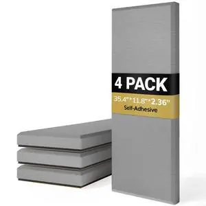 4 PCS Large Acoustic Panel, 35.4 * 11.8 * 2.36 3D Fiberglass Sound Proof Panel with Full Self-adhesive, Decorative Echo Absorbing Wall Panel, for Studio, Living Room, Home, Office, Grey 4 PCS Large Acoustic Panel, 35.4 * 11.8 * 2.36 3D Fiberglass Sound Proof Panel with Full Self-adhesive, Decorative Echo Absorbing Wall Panel, for Studio, Living Room, Home, Office, Grey