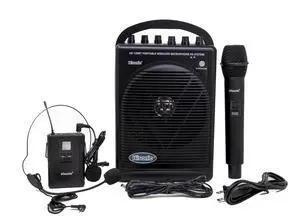 HS120BT HL Portable PA System with Wireless Microphones and Lithium Rechargeable Battery and Car Cable Bluetooth Connected with Cell Phones and Pads Black HS120BT HL Portable PA System with Wireless Microphones and Lithium Rechargeable Battery and Car Cable Bluetooth Connected with Cell Phones and Pads Black