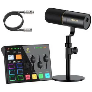 Audio Interface and Microphone Set, Podcast Equipment Bundle, USB Audio Mixer with RGB, XLR Dynamic Microphone with Studio Sound Quality, Complete Package for Content Creating, Gaming, Streaming Audio Interface and Microphone Set, Podcast Equipment Bundle, USB Audio Mixer with RGB, XLR Dynamic Microphone with Studio Sound Quality, Complete Package for Content Creating, Gaming, Streaming