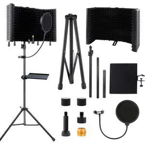 5-Sided Isolation Shield Microphone Stand with Pop Filter | Studio-Grade Soundproof Booth, High-Density Foam, Adjustable Tripod, For Home Music Studio & Podcasting 5-Sided Isolation Shield Microphone Stand with Pop Filter | Studio-Grade Soundproof Booth, High-Density Foam, Adjustable Tripod, For Home Music Studio & Podcasting