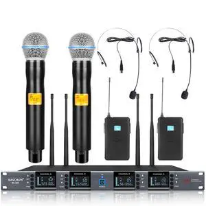 Wireless Microphone System, 4-Channel UHF Wireless Mic Set with 2 Handheld Mics, 2 Bodypack Mics, 328Ft Range, 4x60 Frequencies, Metal Cordless Microphone for Singing, Church, Karaoke Wireless Microphone System, 4-Channel UHF Wireless Mic Set with 2 Handheld Mics, 2 Bodypack Mics, 328Ft Range, 4x60 Frequencies, Metal Cordless Microphone for Singing, Church, Karaoke