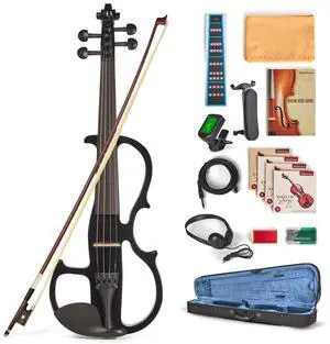 Electric Violin for Beginners - Solid Maple & Spruce, Ebony Fittings, Carbon Fiber Tailpiece, Full Size 4/4 (Black) Electric Violin for Beginners - Solid Maple & Spruce, Ebony Fittings, Carbon Fiber Tailpiece, Full Size 4/4 (Black)
