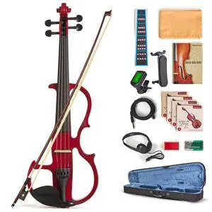 Silent Electric Violin for Beginners - Solid Wood Acoustic-Electric Fiddle, Ebony Fittings, Carbon Fiber Tailpiece, 4/4 Full-Size (Red) Silent Electric Violin for Beginners - Solid Wood Acoustic-Electric Fiddle, Ebony Fittings, Carbon Fiber Tailpiece, 4/4 Full-Size (Red)