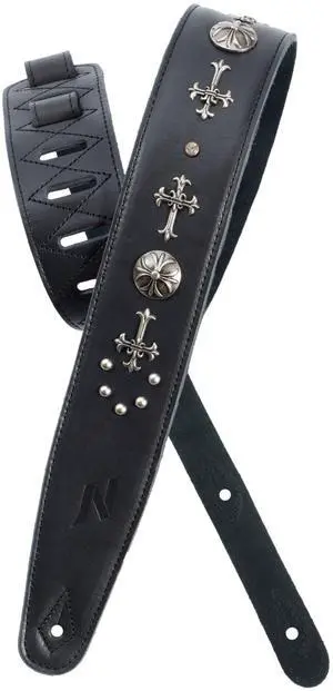 Full Grain Leather Guitar Strap with Foam Padded with Cross Silver Rivets for Electric, Acoustic and Bass Guitars (2.5" Wide, Carbon Black) Full Grain Leather Guitar Strap with Foam Padded with Cross Silver Rivets for Electric, Acoustic and Bass Guitars (2.5" Wide, Carbon Black)
