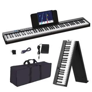 Foldable Piano Keyboard, 88 Key Full Size Semi Weighted Folding Piano Keyboard, Bluetooth Portable Electronic Keyboard Piano with Sheet Music Stand, Sustain Pedal and Piano Bag, Black Foldable Piano Keyboard, 88 Key Full Size Semi Weighted Folding Piano Keyboard, Bluetooth Portable Electronic Keyboard Piano with Sheet Music Stand, Sustain Pedal and Piano Bag, Black