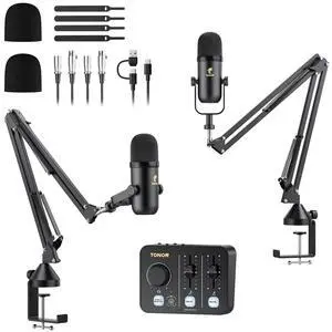 Podcast Equipment Bundle for 2, Audio Mixer with Dynamic Microphone and Boom Arm Set, XLR Mic with Studio Audio Interface, Boom Arm, All-in-One Pack for Recording, Podcasting, Streaming, POD-2 Podcast Equipment Bundle for 2, Audio Mixer with Dynamic Microphone and Boom Arm Set, XLR Mic with Studio Audio Interface, Boom Arm, All-in-One Pack for Recording, Podcasting, Streaming, POD-2