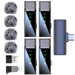 Pro 4 Wireless Lavalier Lapel Microphone System for iPhone Android Phone PC Laptop with USB C/Lightning, 48KHz 24Bit, Reverb,Noise Cancelling for Video Recording Podcast Stream Vlog Pro 4 Wireless Lavalier Lapel Microphone System for iPhone Android Phone PC Laptop with USB C/Lightning, 48KHz 24Bit, Reverb,Noise Cancelling for Video Recording Podcast Stream Vlog